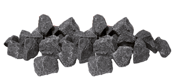 Empilement de pierres gris foncé de forme irrégulière, texture rugueuse.